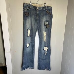 Vintage Y2K 00s Next Distressed Patchwork BootCut European Jeans UK 12 Long 34"W